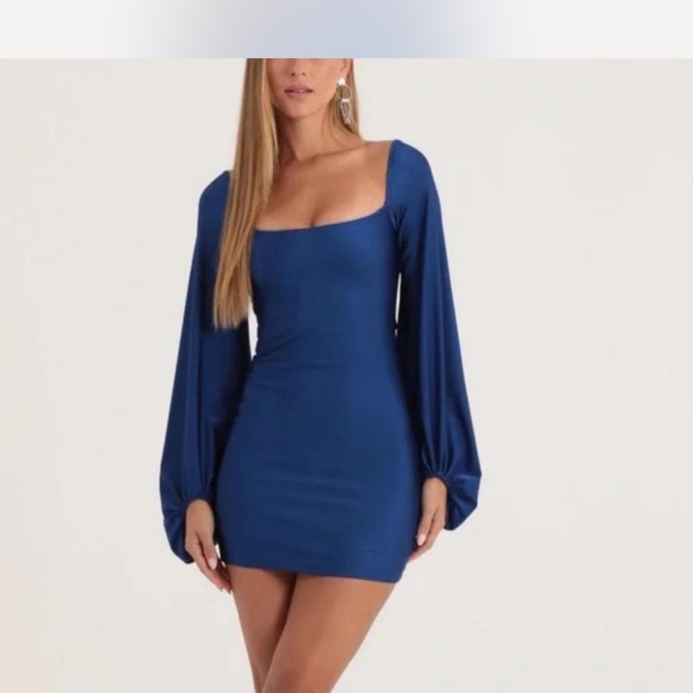 Lucy in the sky Square Neck Long Sleeve Mini Dress in Royal Blue